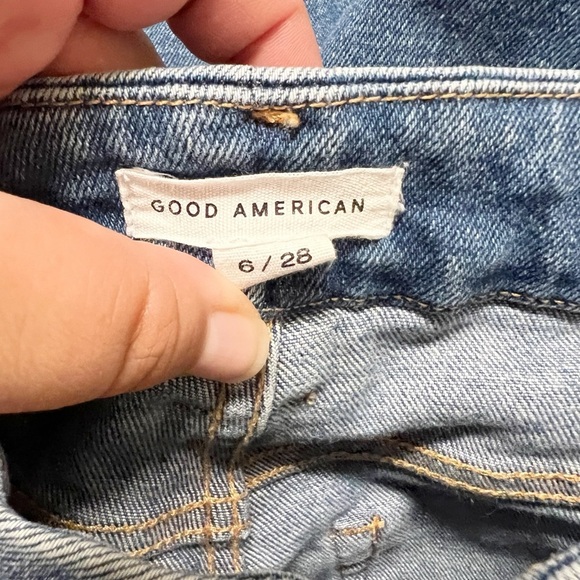 Good American Womens Indigo029 Wash Good Legs Twisted Slit Flare Jean Size 28 - Picture 10 of 10